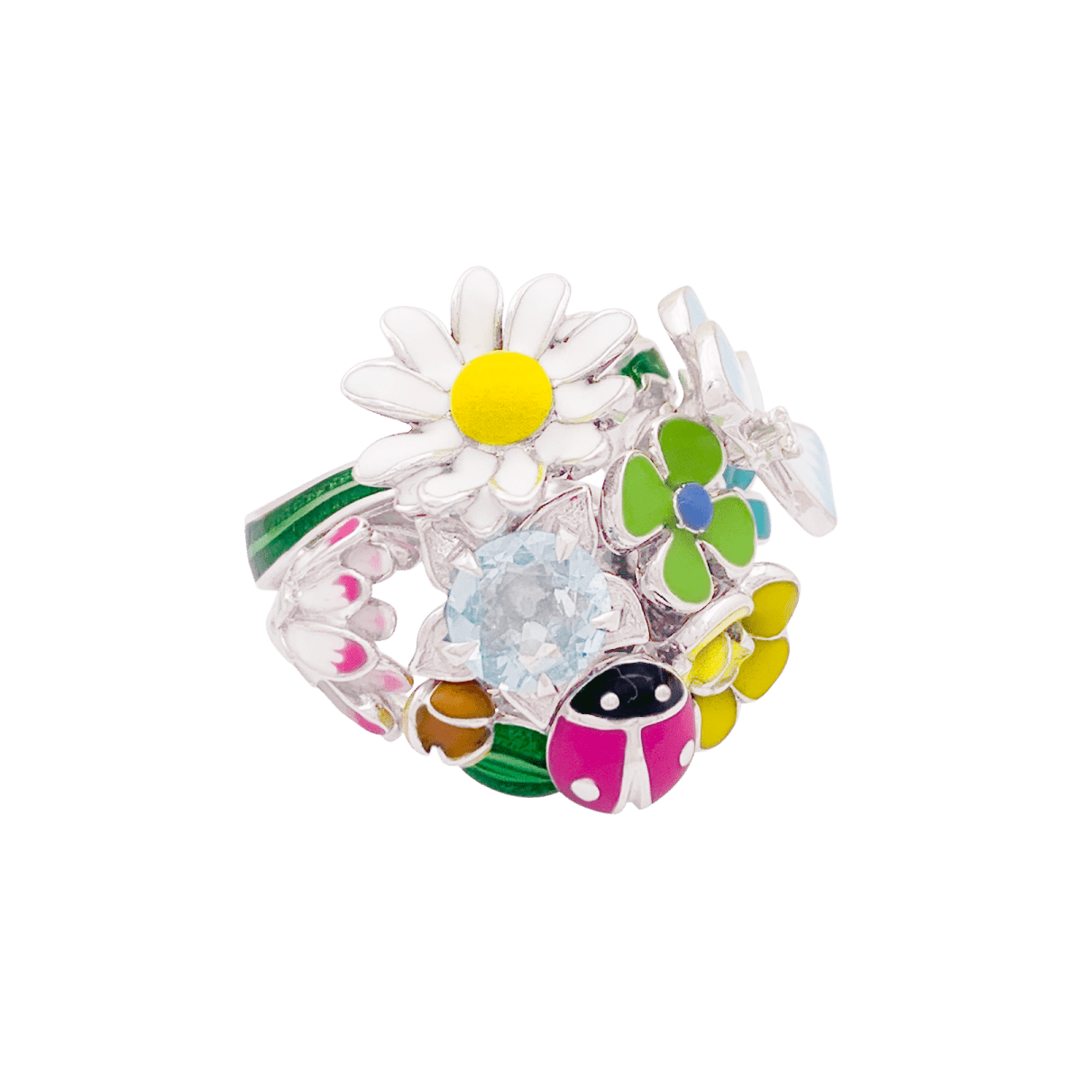 Bague Dior, "Diorette", or blanc, émail, aigue - marine et diamant. - Maison Eloe