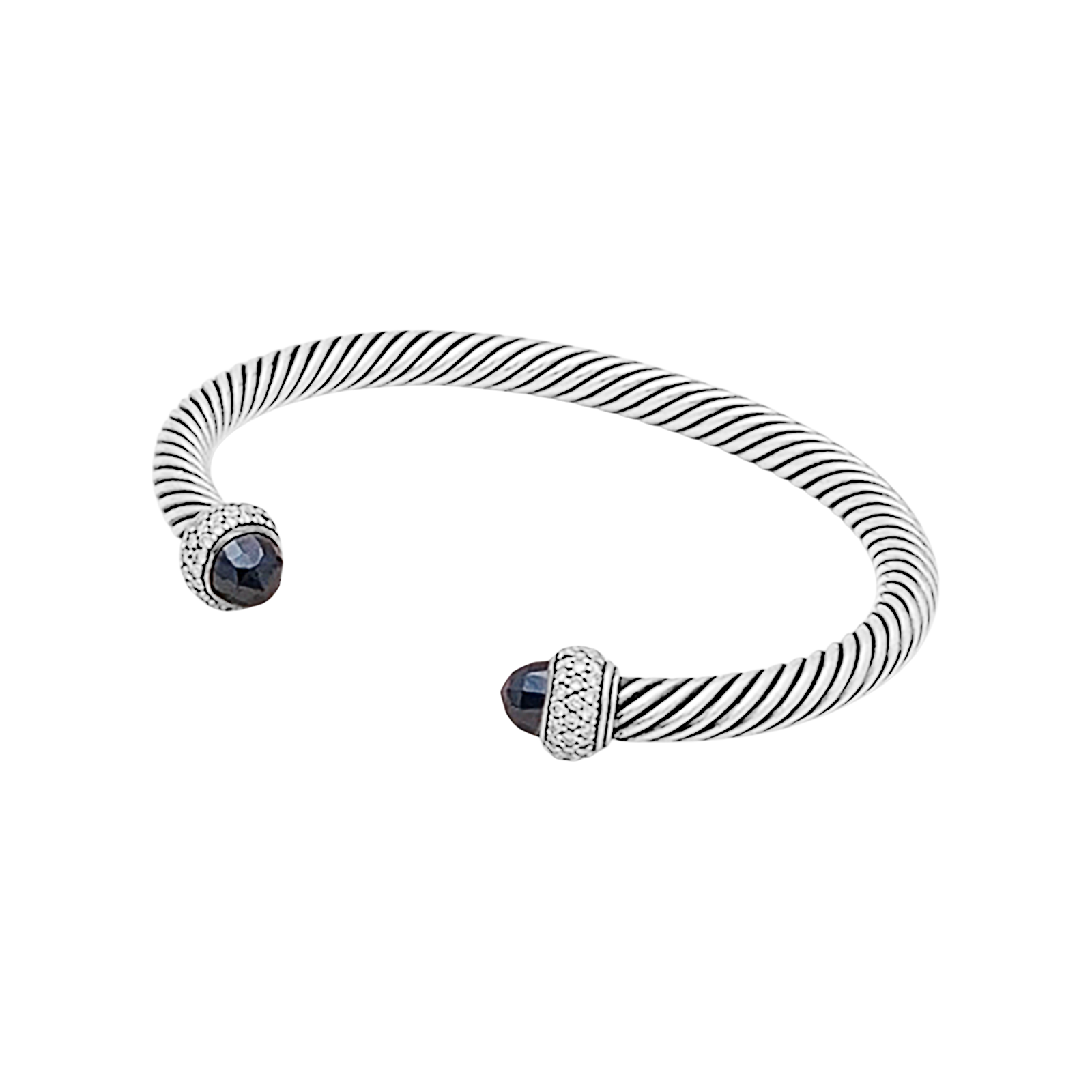 Bracelet David Yurman, "Cable Classic", argent, diamants, hématites.