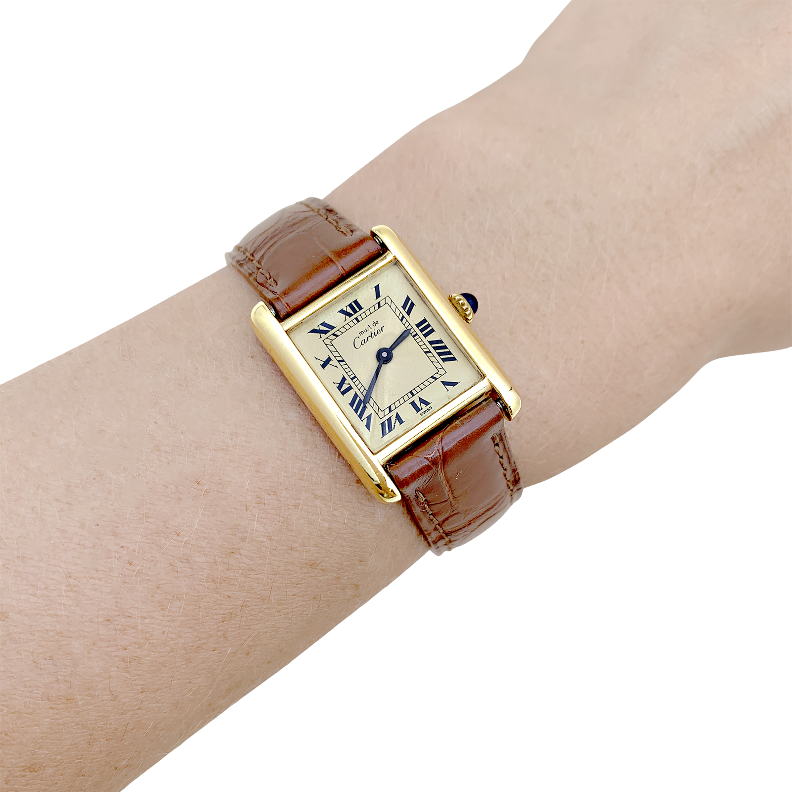 Montre Cartier "Tank Must" argent plaqué or, cuir.