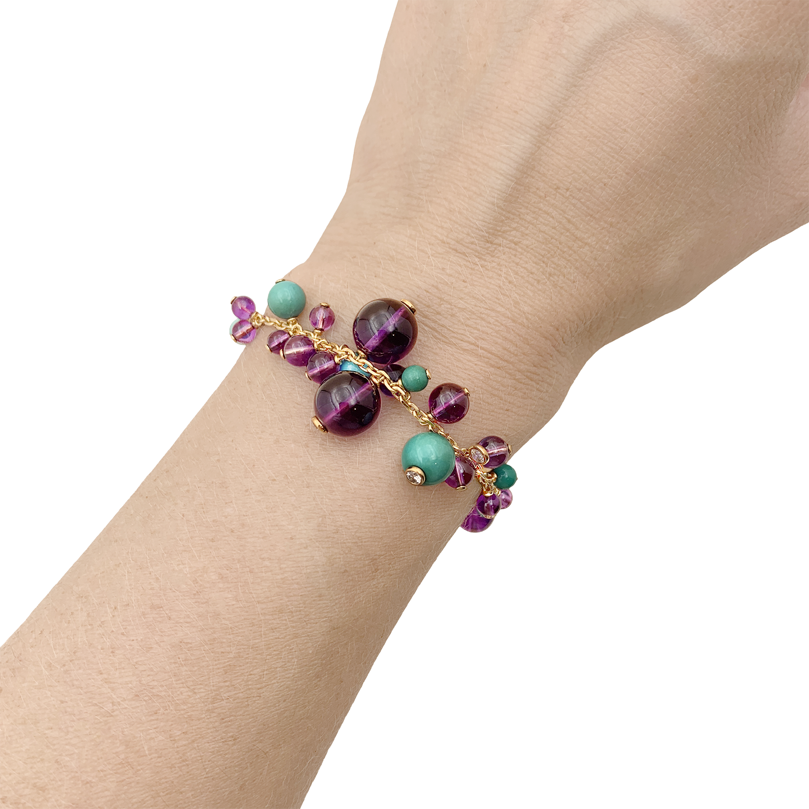 Bracelet CARTIER, modèle "Délices de Goa", or rose, améthyste, turquoises et diamants.