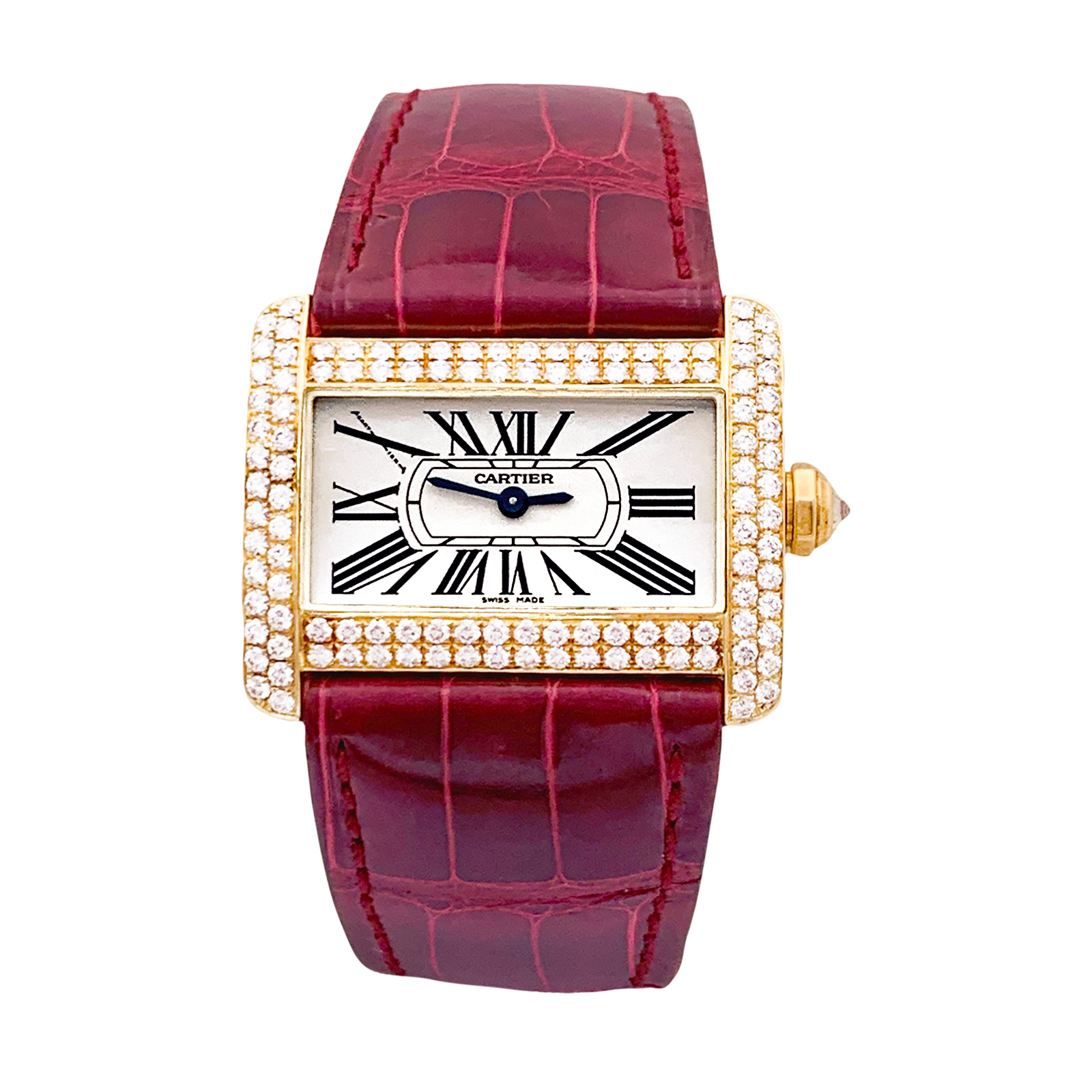 Montre Cartier, "Tank Divan", or jaune et diamants.