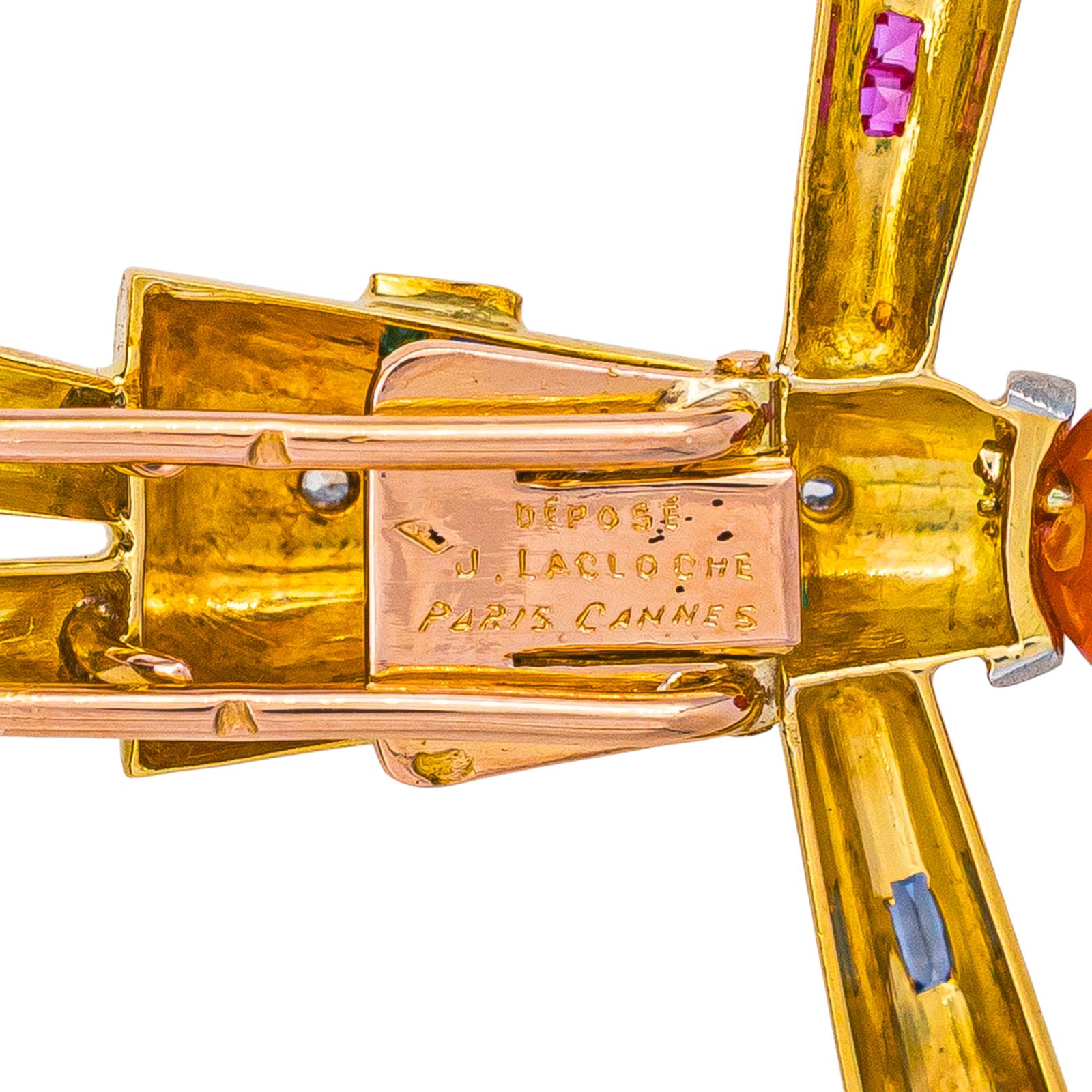 Lacloche Broche Epouvantail Or jaune , Platine  Cornaline