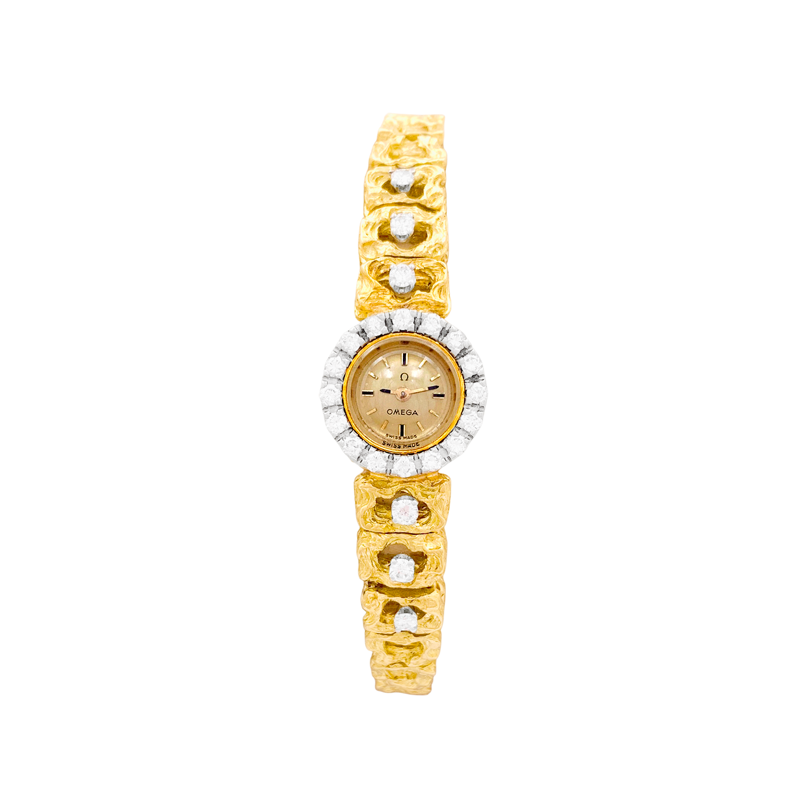 Montre de dame Omega vintage, deux ors, diamants.