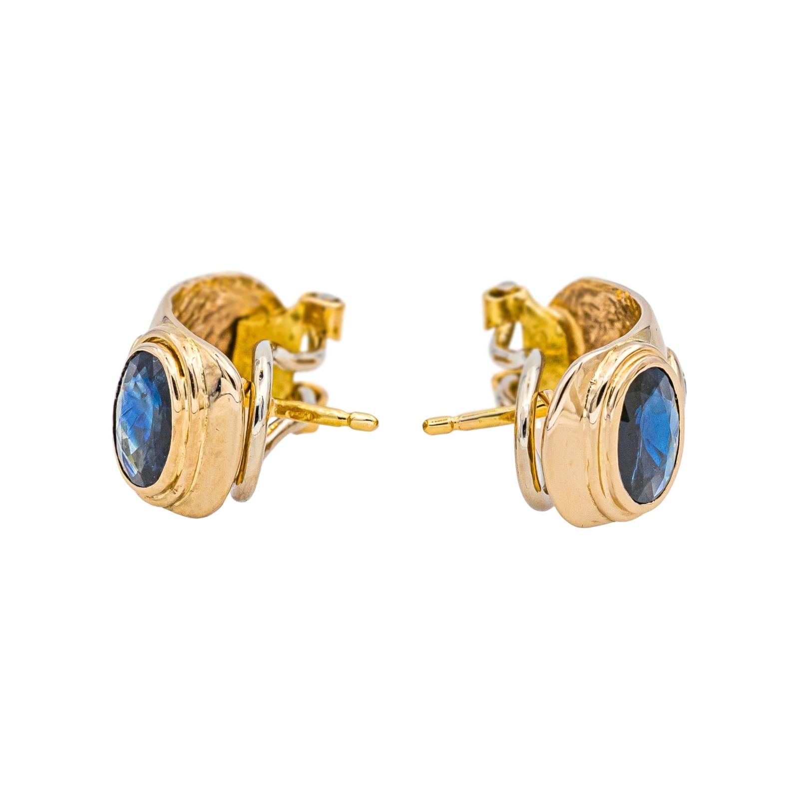 Boucles d'oreilles Dormeuses Or jaune Saphir, Diamant