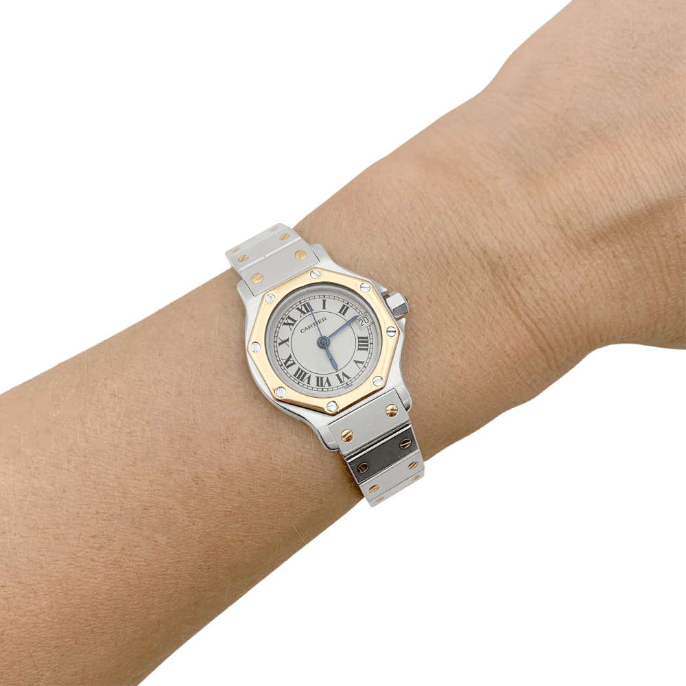 Montre Cartier, "Santos Octogonale", acier et or.