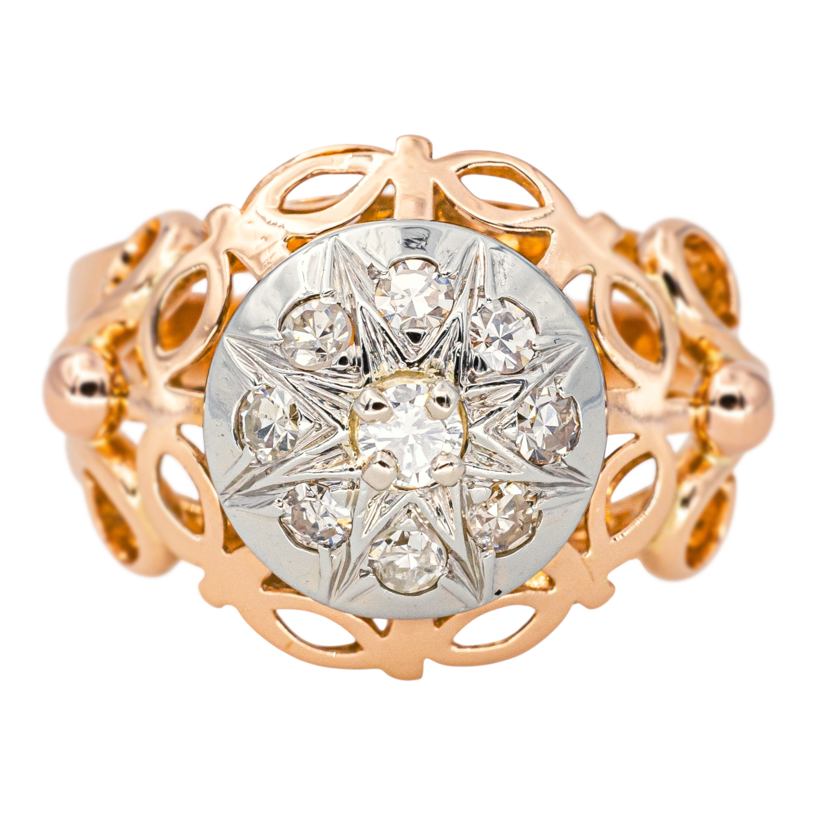 Bague Dôme Or rose, Or blanc Diamant