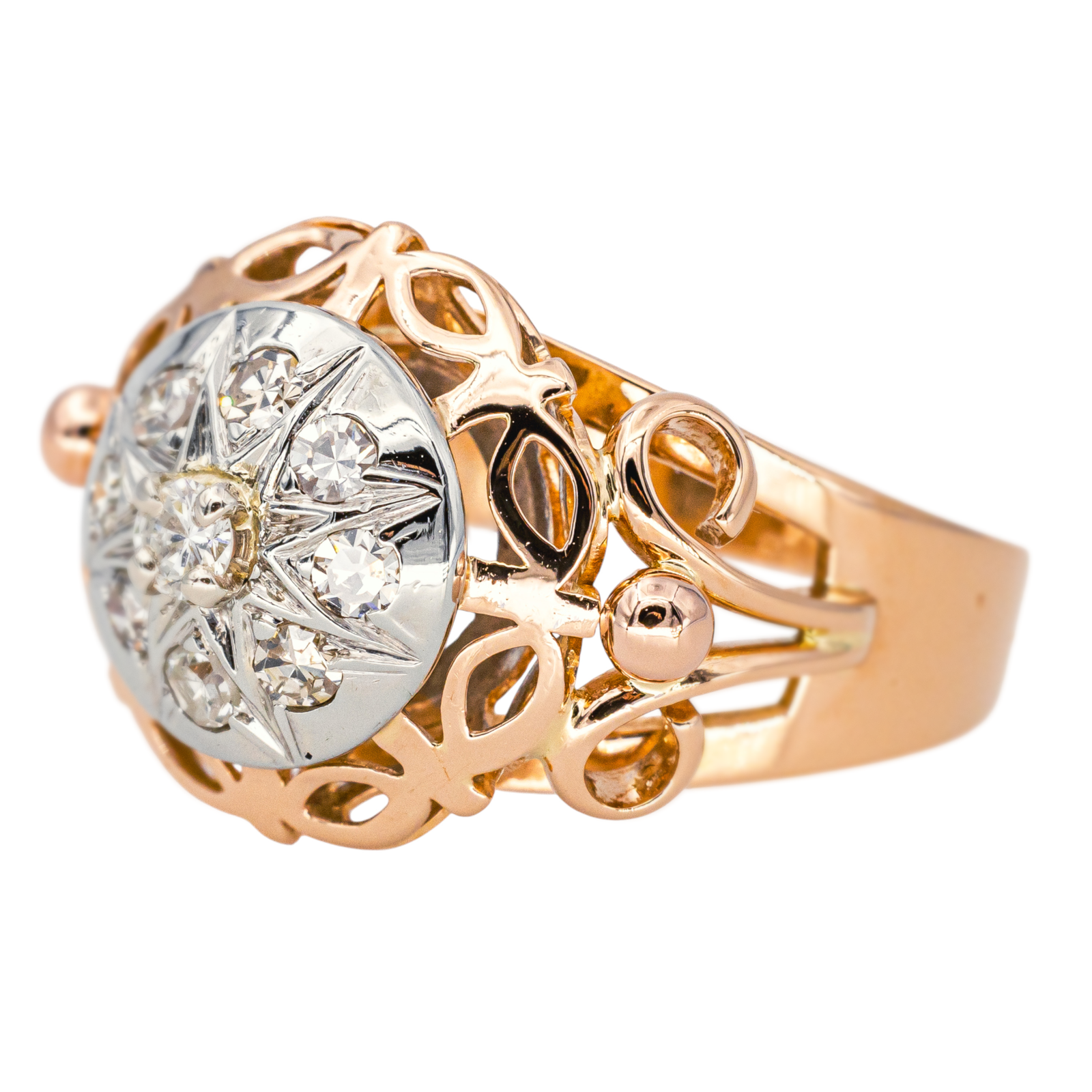 Bague Dôme Or rose, Or blanc Diamant