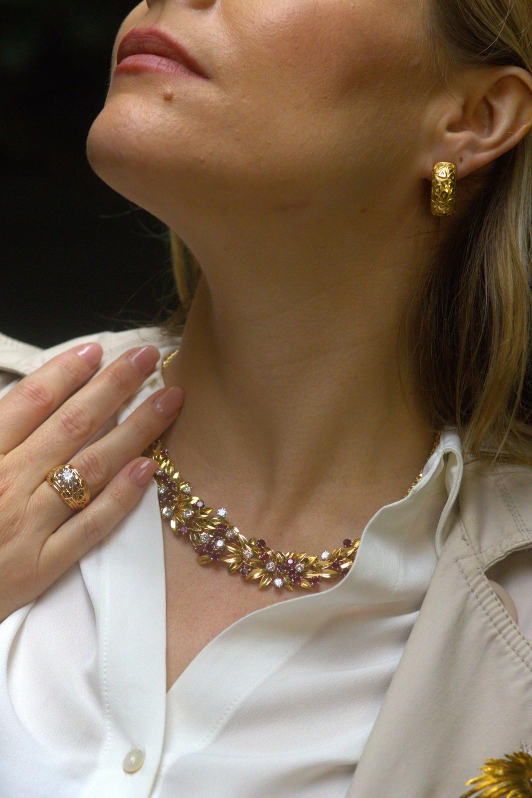 Collier Or jaune Diamant, Rubis