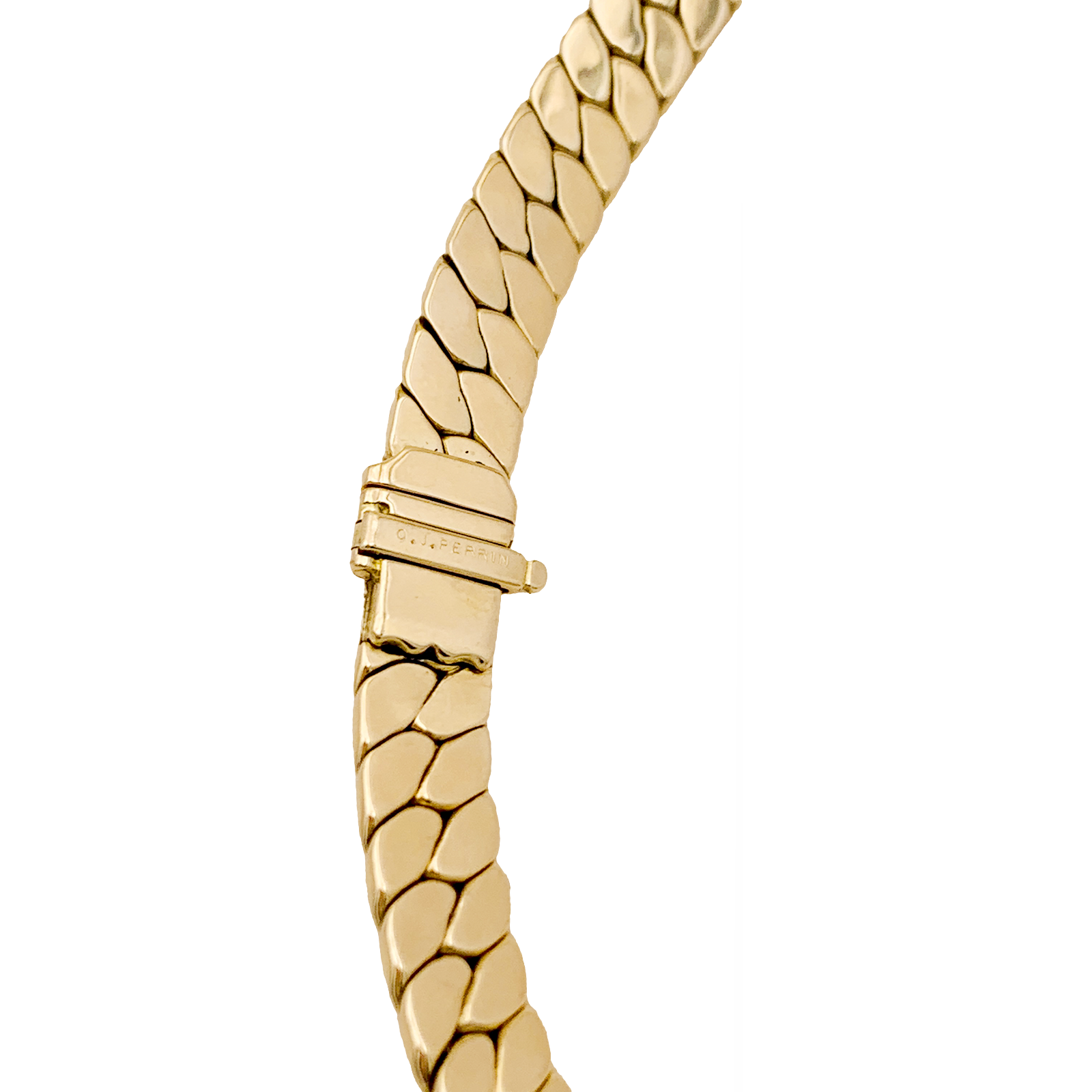 Collier O.J. PERRIN, or jaune, diamants, saphirs et émeraudes.