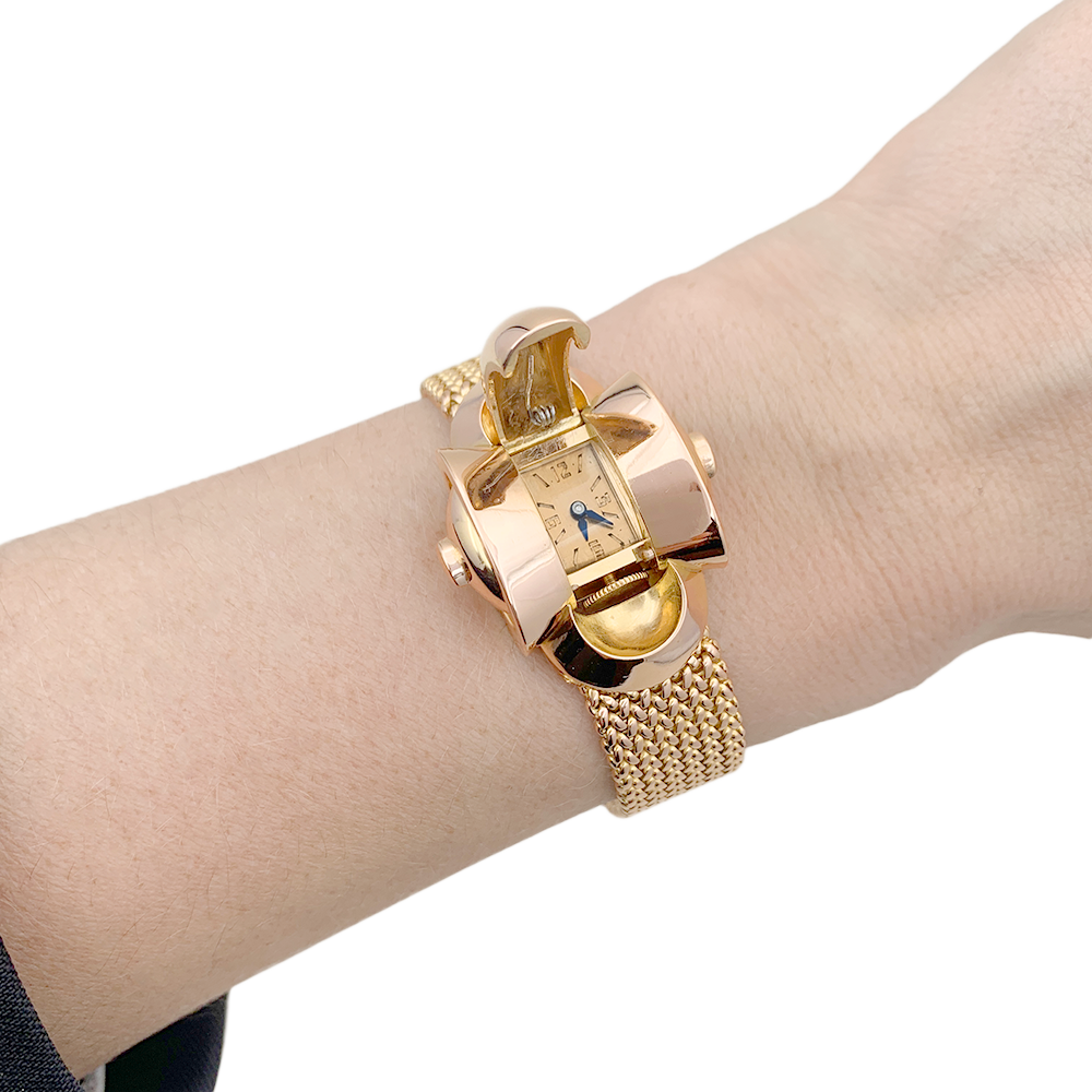 Montre vintage secrète, or rose.