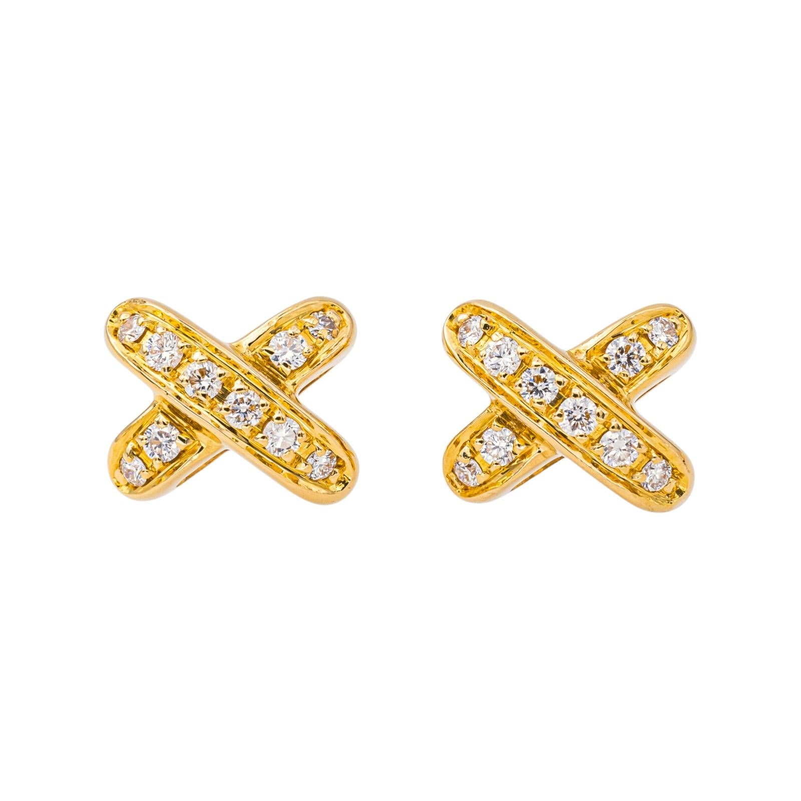 Chaumet Boucles d'oreilles Puces Jeux de Liens  Or jaune  Diamant