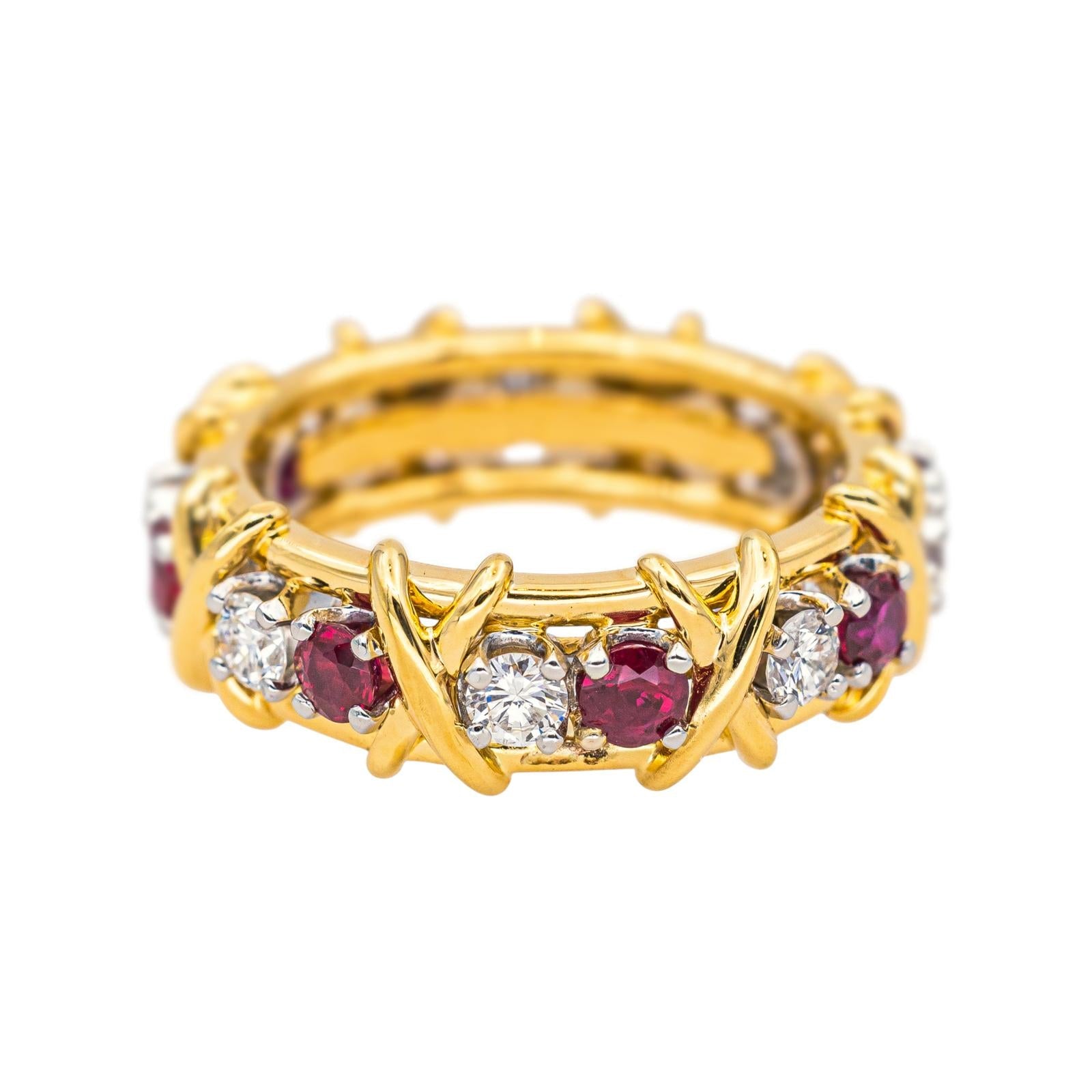 Tiffany & co Bague Sixteen stone Or jaune, Platine Rubis, Diamant