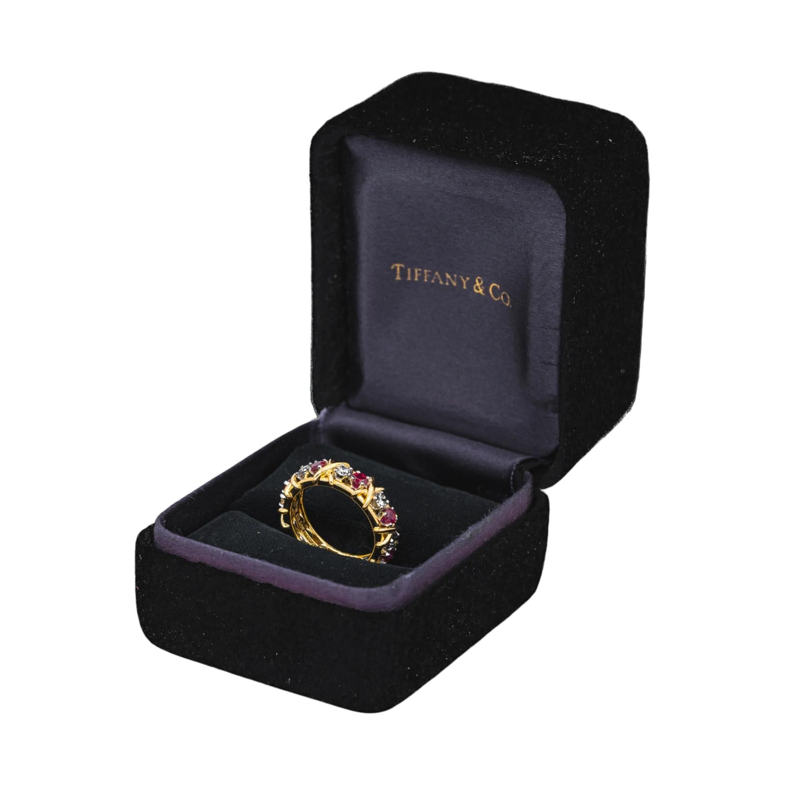 Tiffany & co Bague Sixteen stone Or jaune, Platine Rubis, Diamant