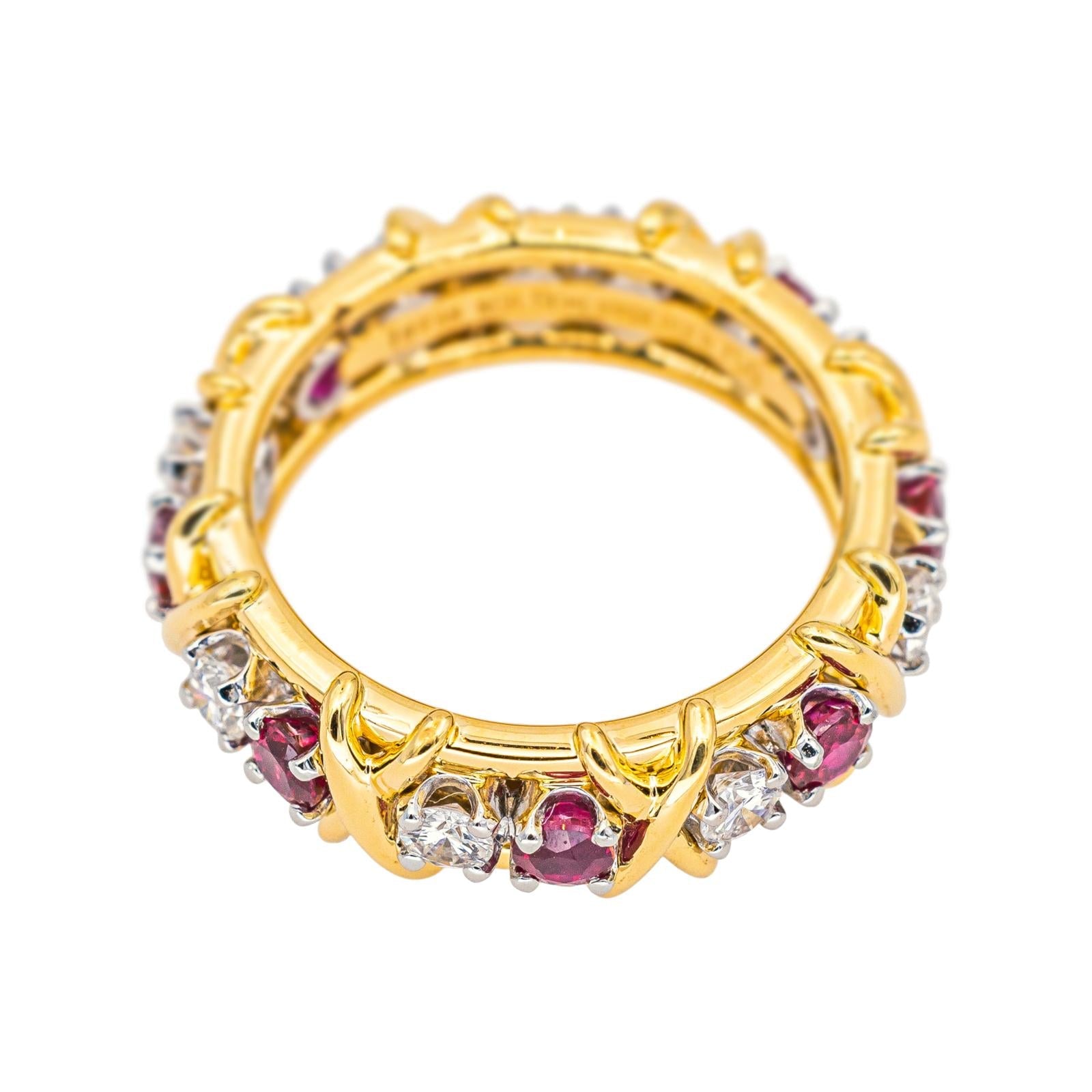 Tiffany & co Bague Sixteen stone Or jaune, Platine Rubis, Diamant