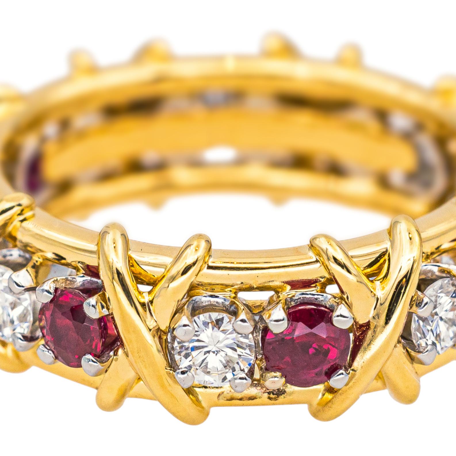 Tiffany & co Bague Sixteen stone Or jaune, Platine Rubis, Diamant