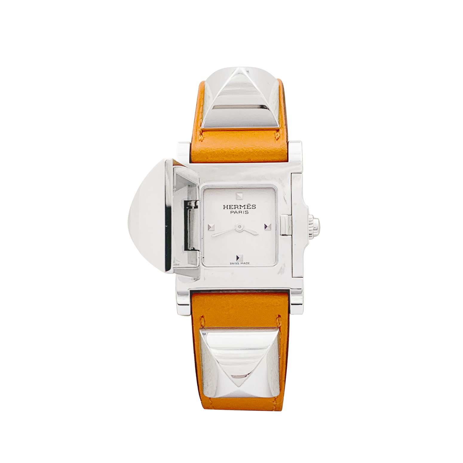 Montre Hermès "Médor" acier, cuir.