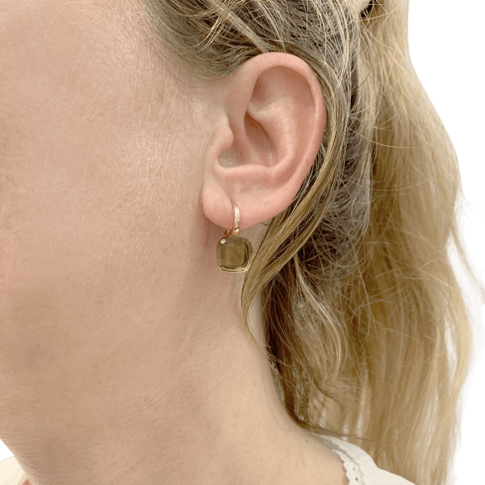 Boucles d'oreilles Pomellato, "Nudo", or rose et blanc et quartz lemon.