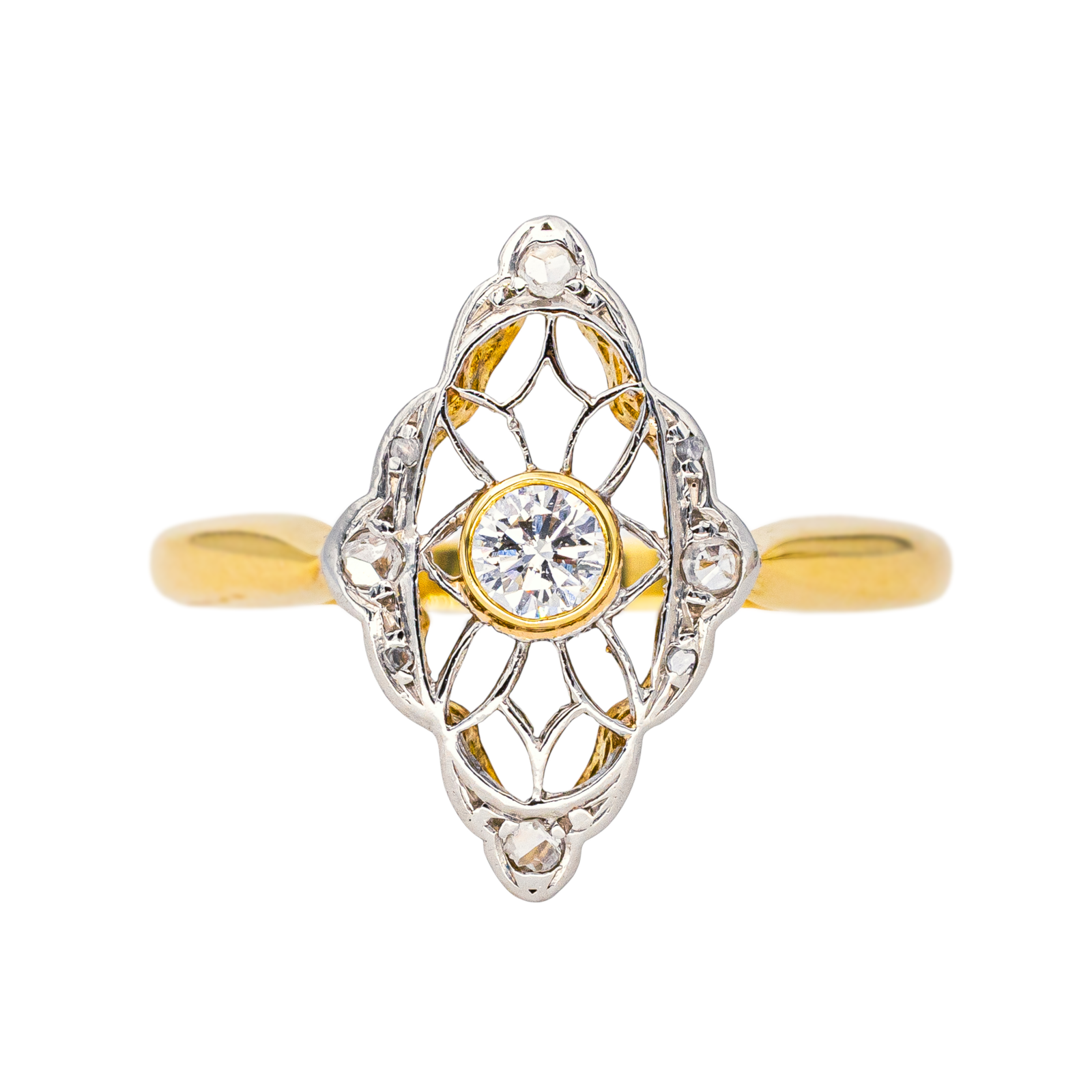 Bague Marquise Or jaune, Platine Diamant