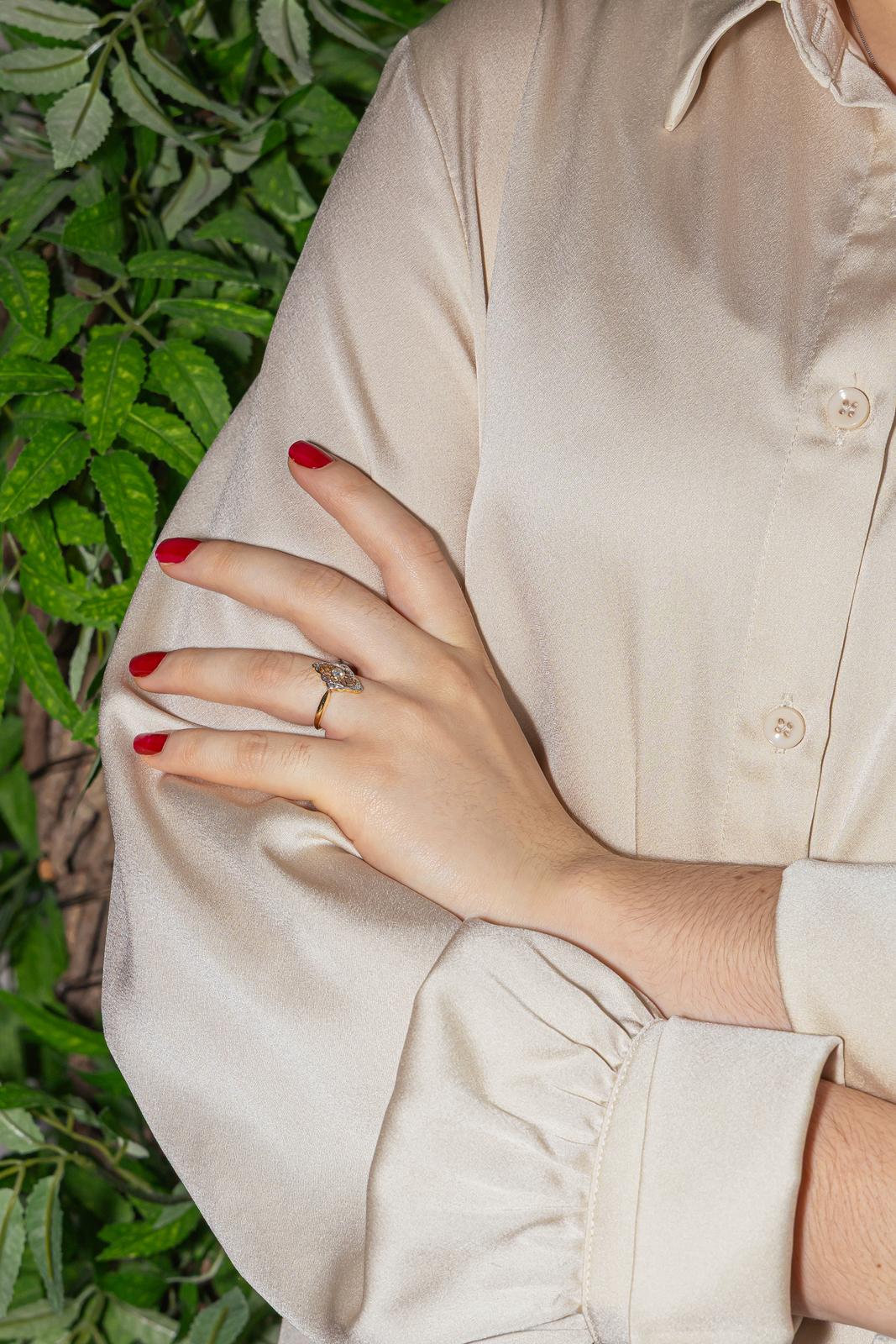 Bague Marquise Or jaune, Platine Diamant