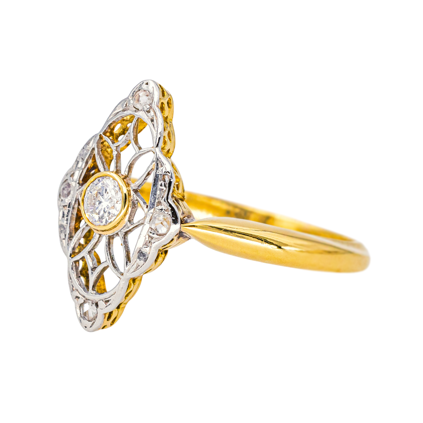 Bague Marquise Or jaune, Platine Diamant