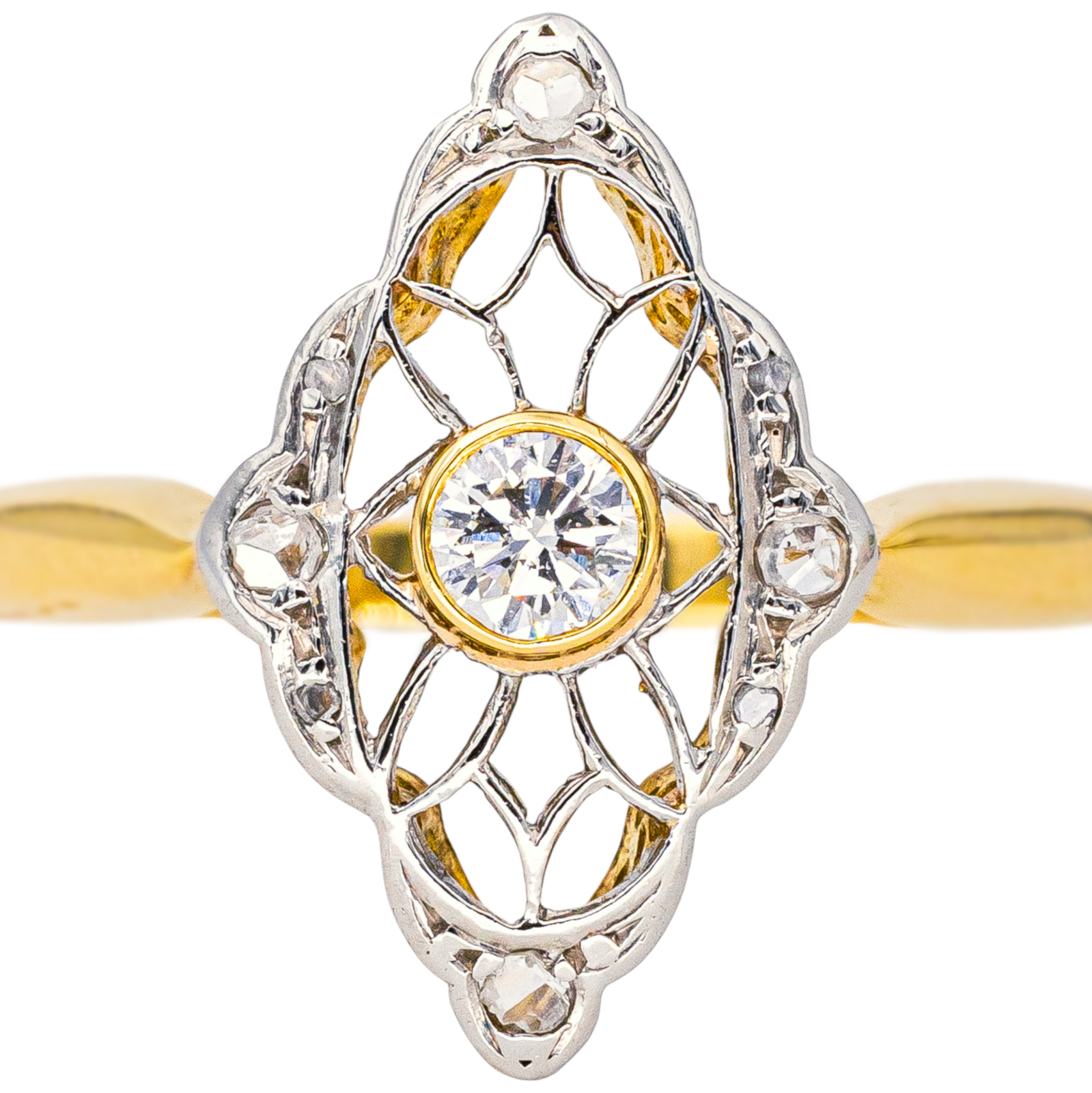 Bague Marquise Or jaune, Platine Diamant