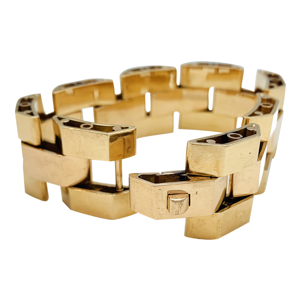 Bracelet Tank or rose et or jaune 190 mm de long.