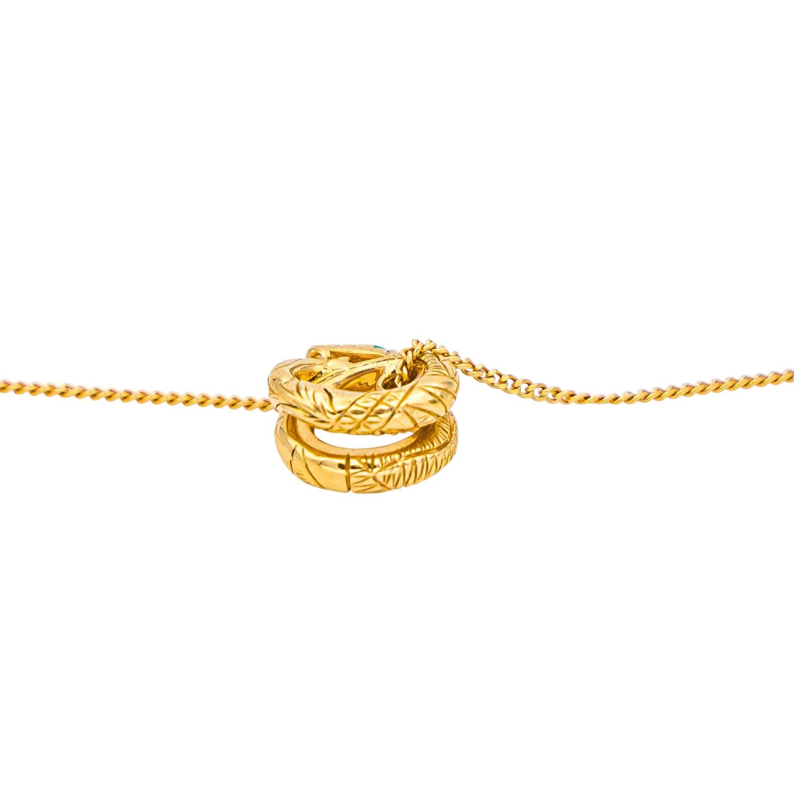 Gucci Collier Pendentif Ouroboros Or jaune Emeraude