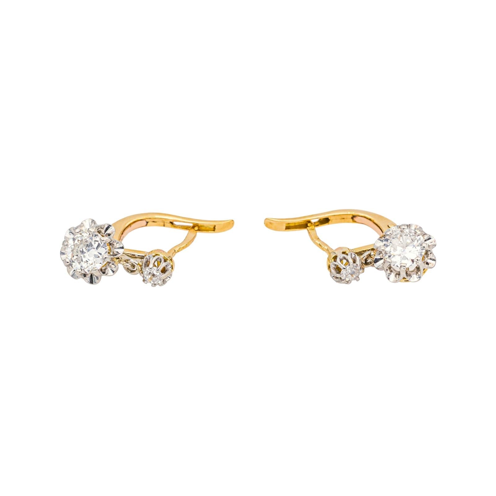 Boucles d'oreilles Dormeuses Or jaune, Platine Diamant