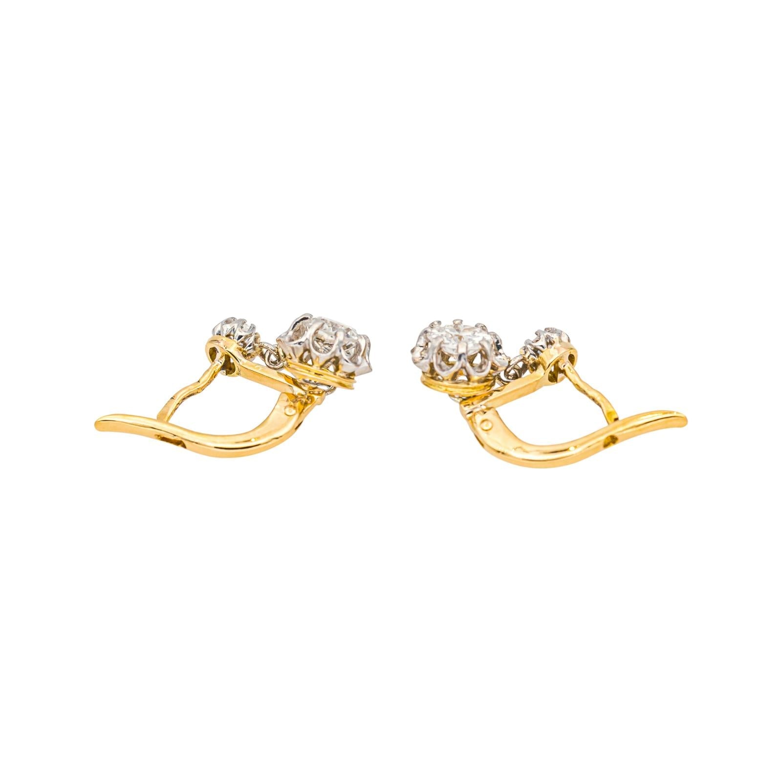 Boucles d'oreilles Dormeuses Or jaune, Platine Diamant