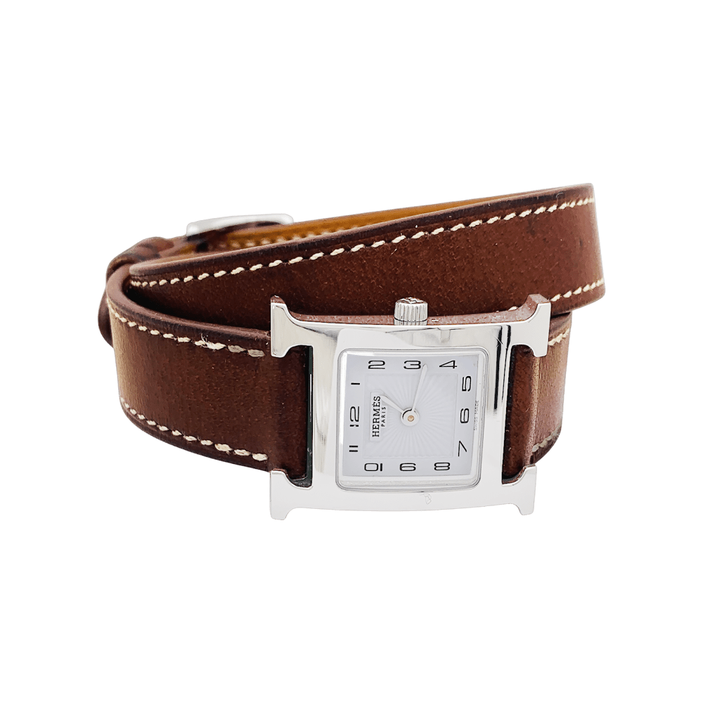 Montre Hermès, "Heure H", acier sur cuir.