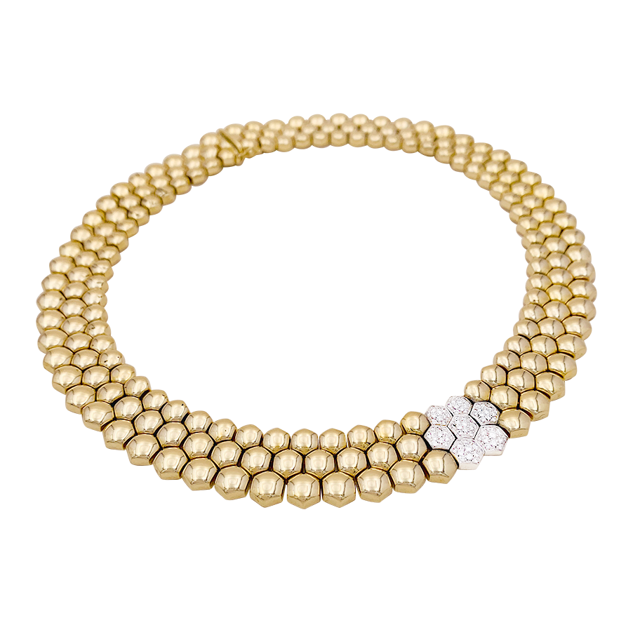 Collier Piaget "Glancy" or jaune, diamants.