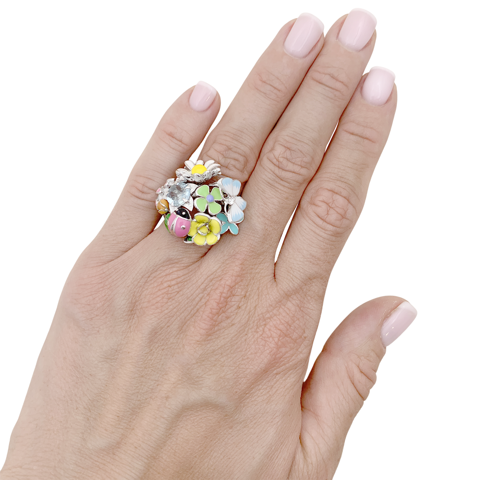 Bague Dior, "Diorette", or blanc, émail, aigue-marine et diamant.