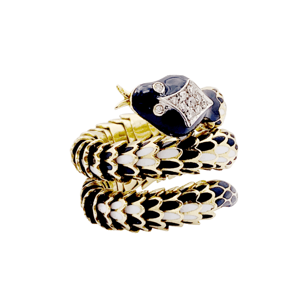 Bague vintage, «Serpent», or jaune, émail, diamants.