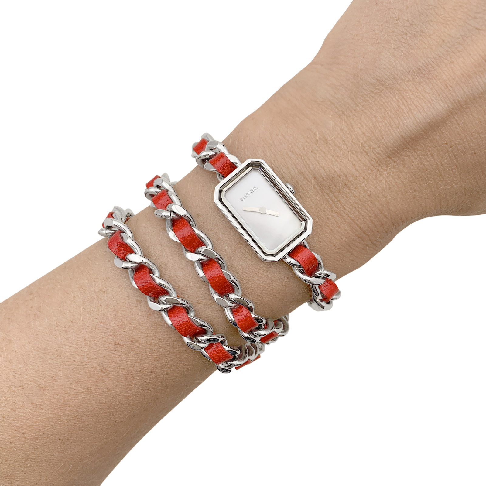 Montre Chanel, "Première Chaîne Iconique", acier, cuir.