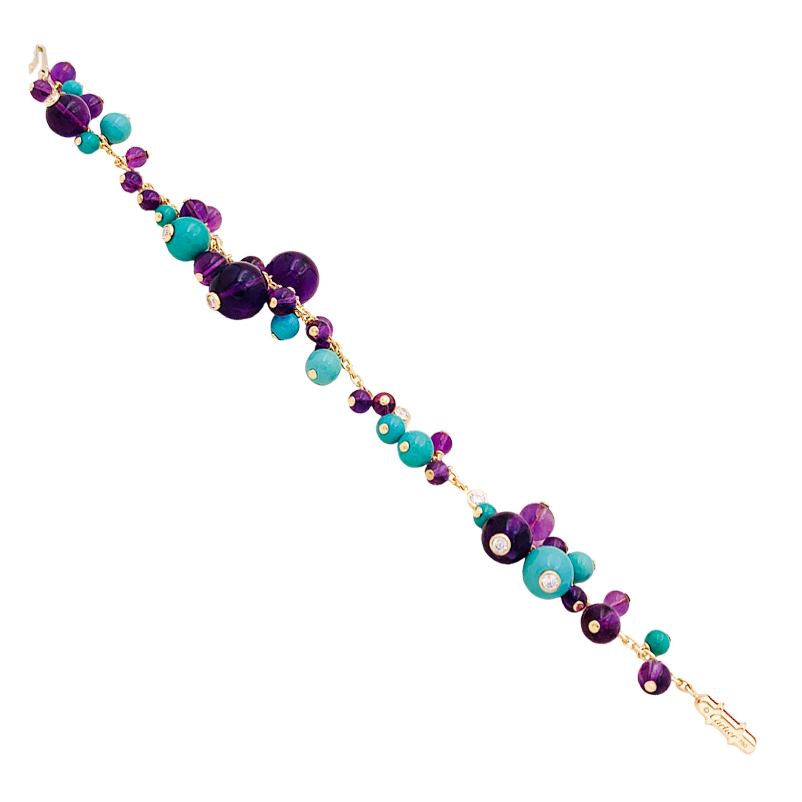 Bracelet CARTIER, modèle "Délices de Goa", or rose, améthyste, turquoises et diamants.