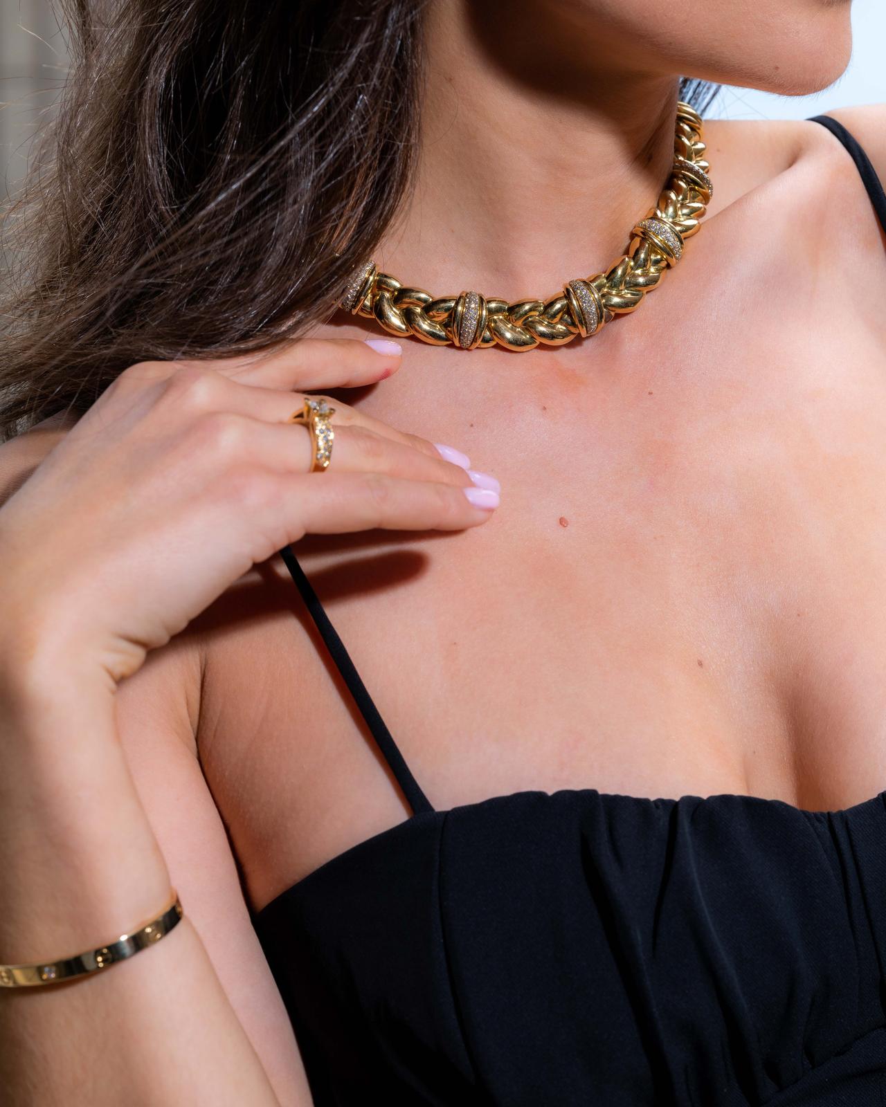 OJ Perrin Braided Choker Necklace Yellow Gold Diamond