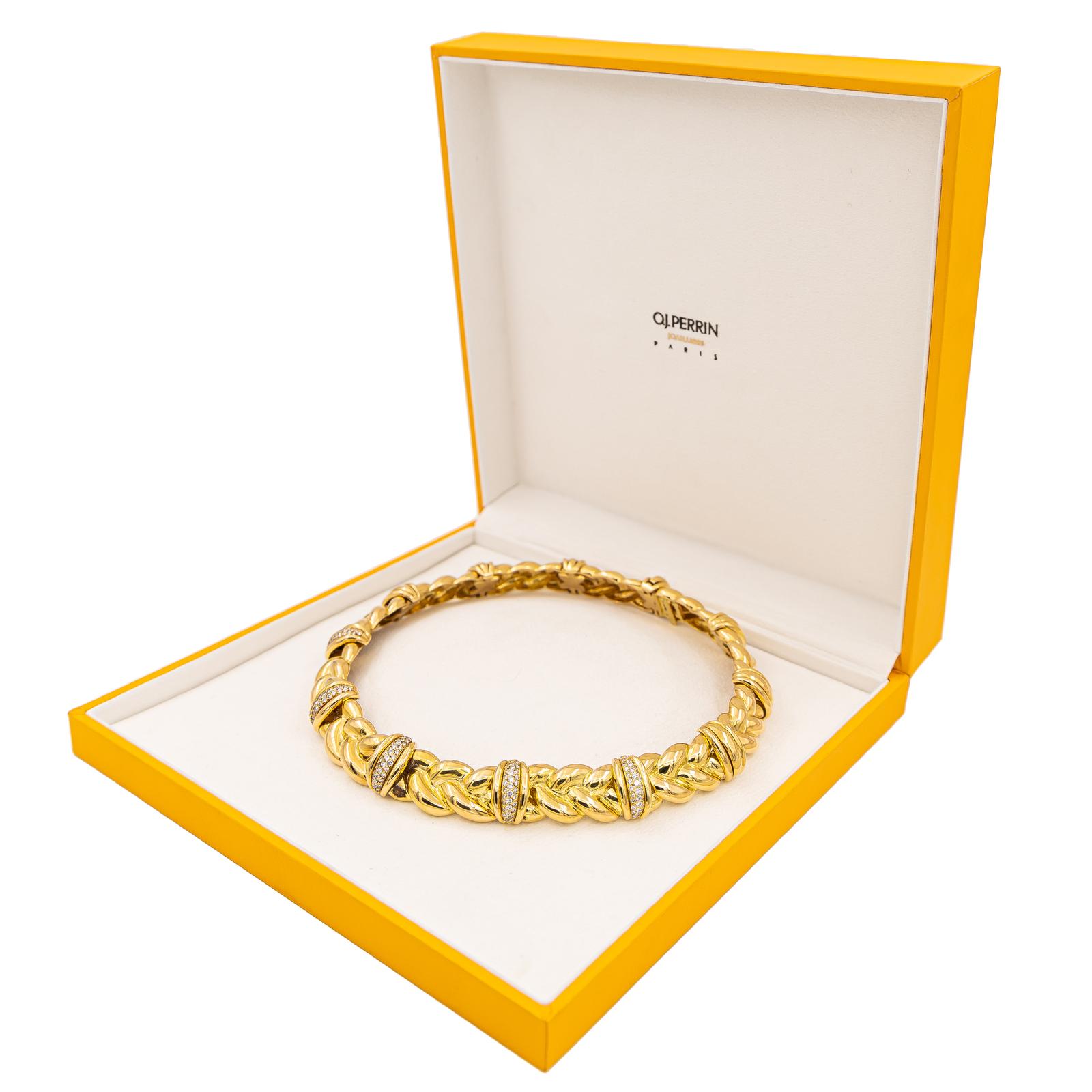 OJ Perrin Braided Choker Necklace Yellow Gold Diamond