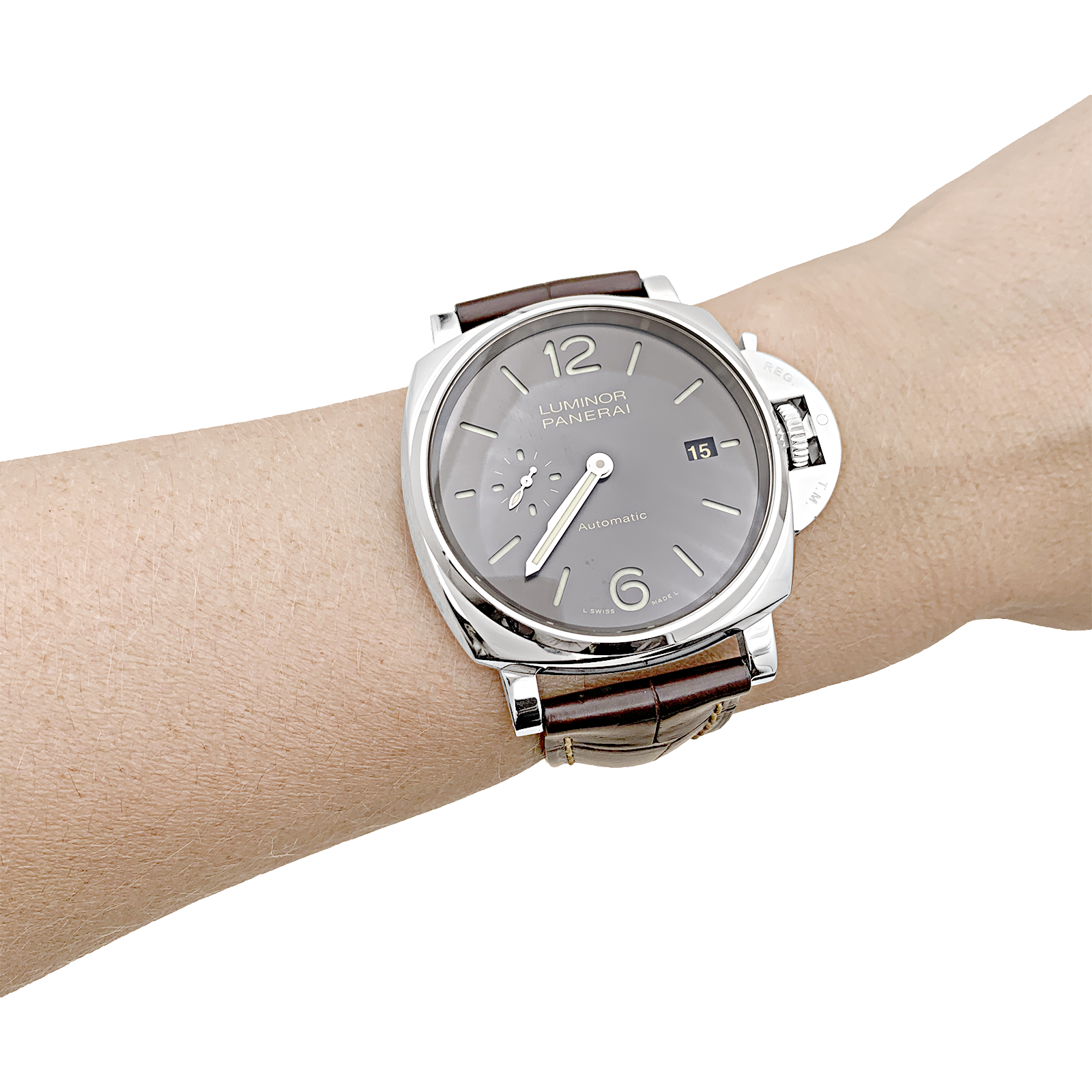 Montre "Panerai Luminor Due", acier, cuir.