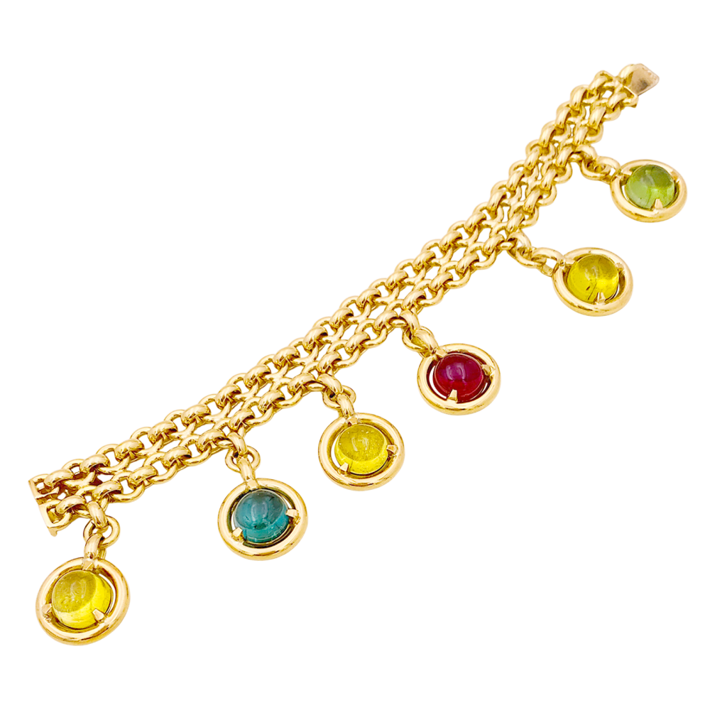 Bracelet or jaune, tourmalines de couleur.