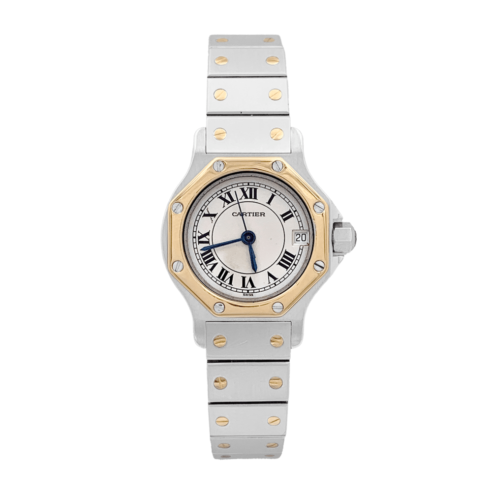 Montre Cartier, "Santos Octogonale", acier et or.