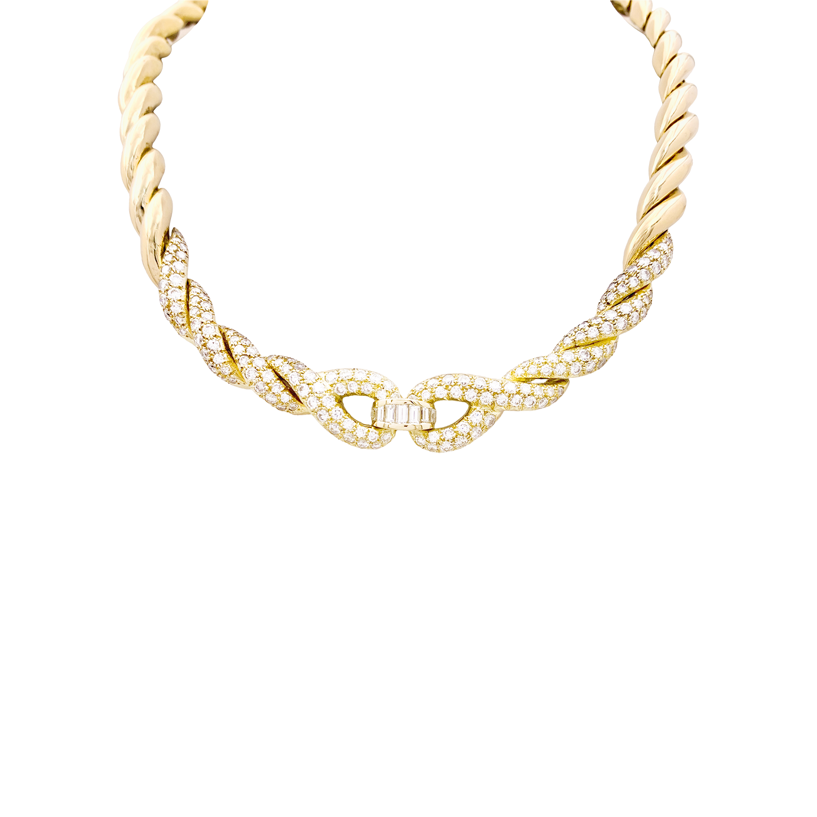 Collier vintage Fred, or jaune et diamants.