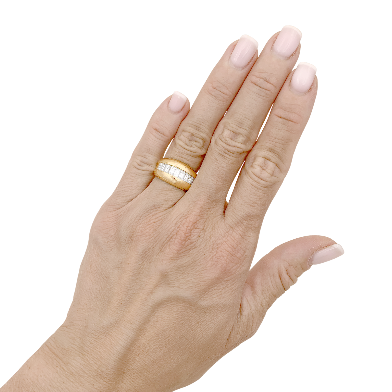 Bague Cartier, "Odin", or jaune, diamants taille émeraudes.