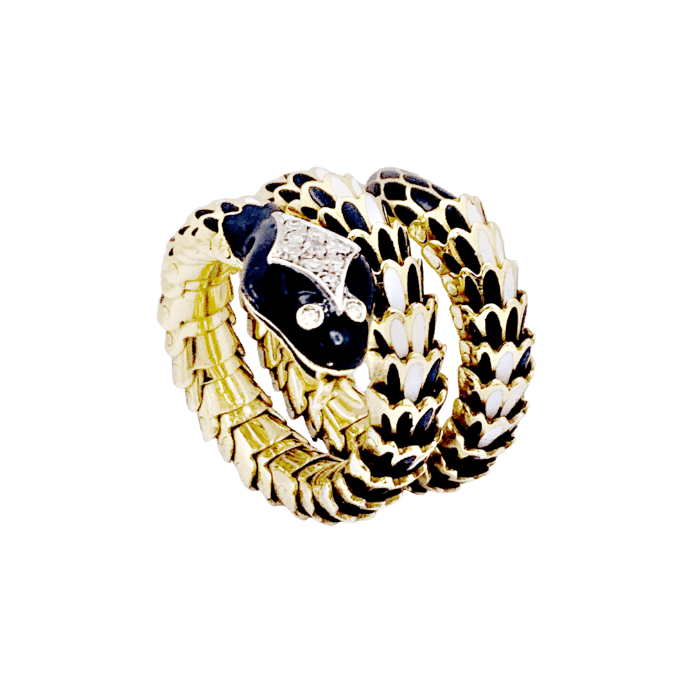Bague vintage, «Serpent», or jaune, émail, diamants.