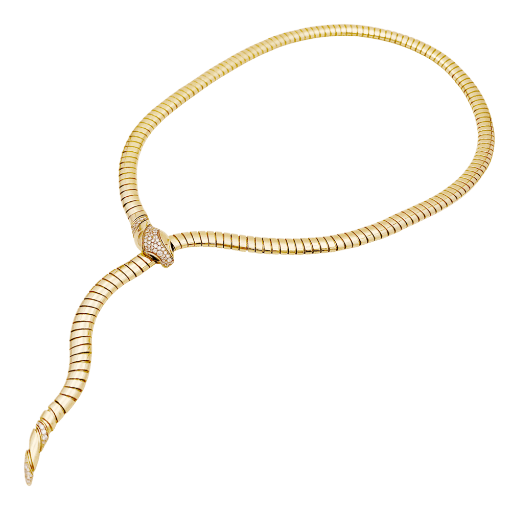 Collier Bulgari, « Serpenti Tubogas », or jaune, diamants, onyx.
