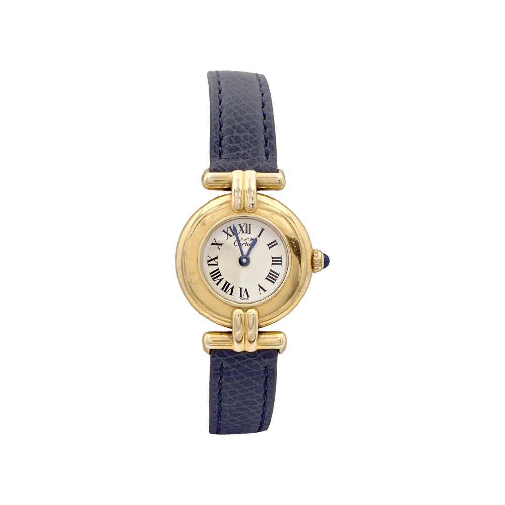 Montre Cartier, "Colisée Must", argent plaqué or, cuir.