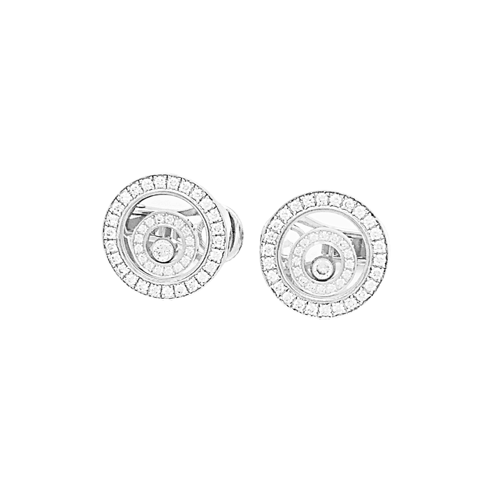 Boucles d'oreilles Chopard, "Happy Spirit" or blanc, diamants.