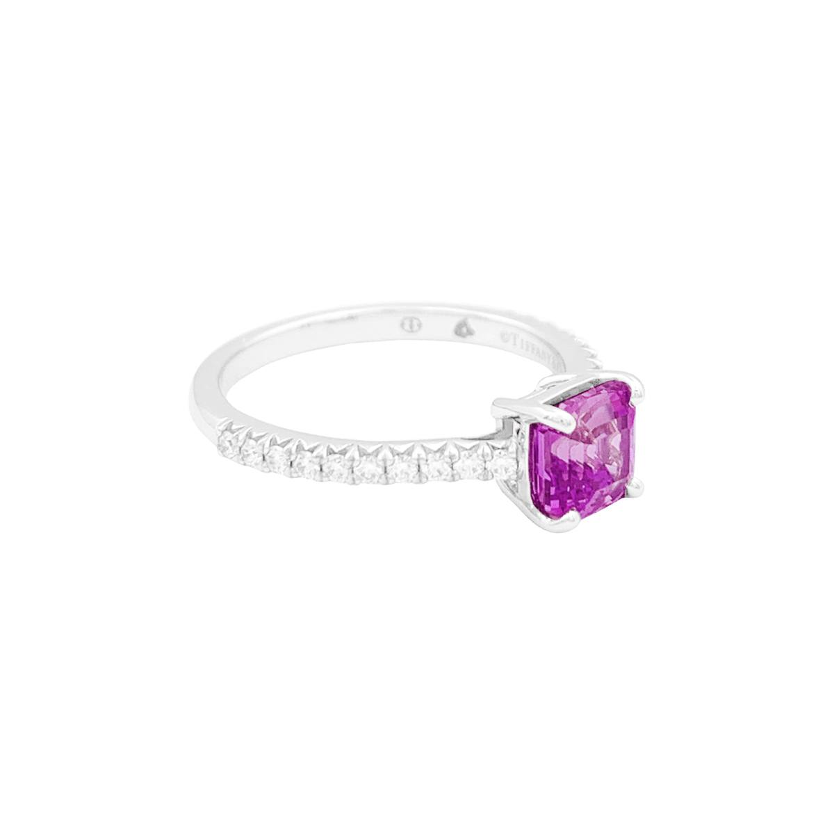 Bague TIFFANY & CO, "Novo" platine, saphir rose et diamants. - Maison Eloe