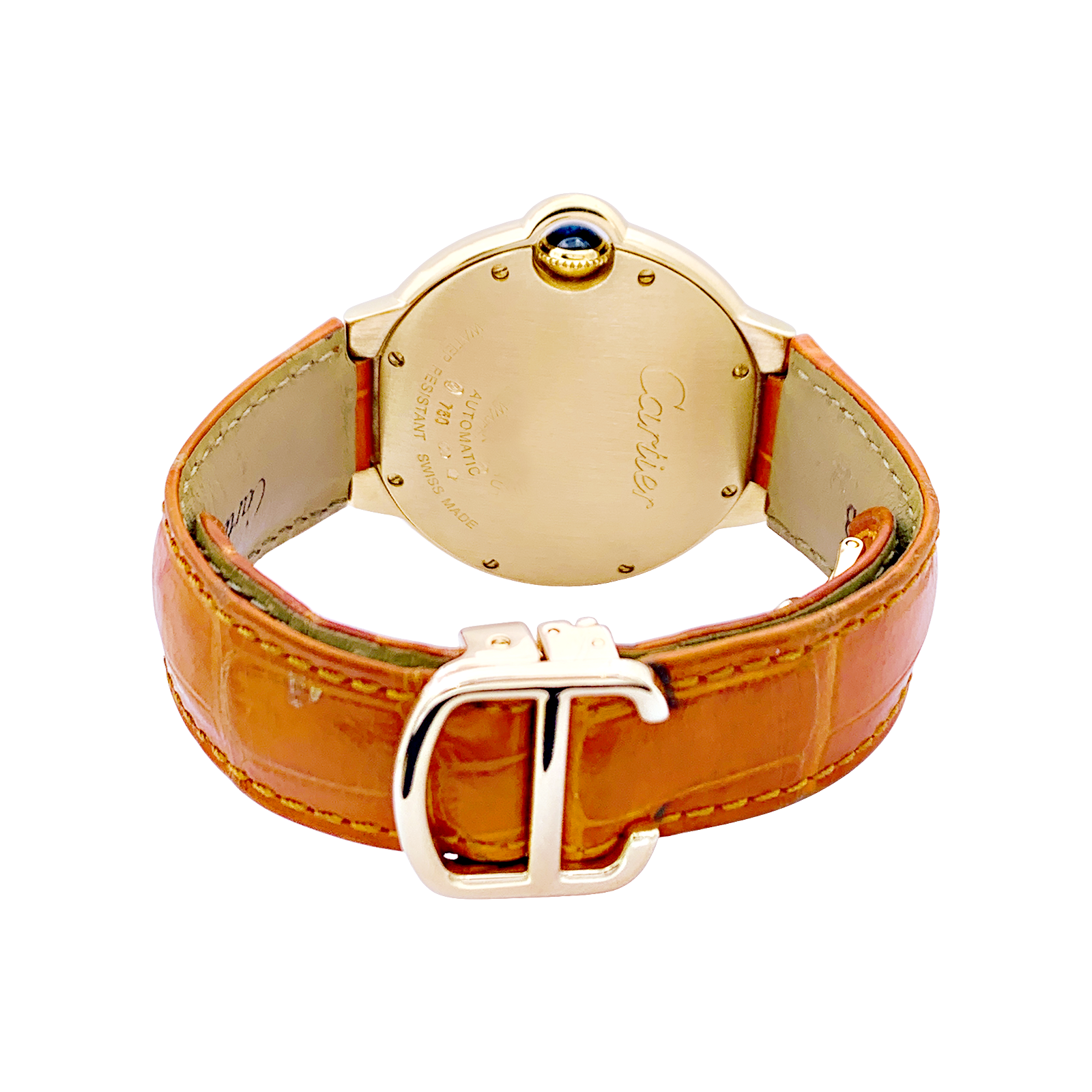 Montre Cartier "Ballon Bleu" or jaune, diamants, cuir.