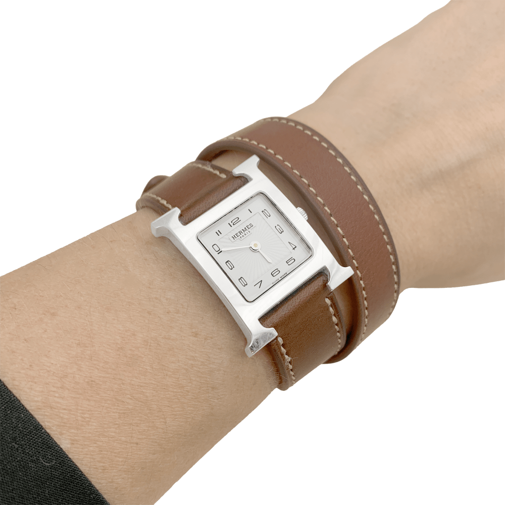 Montre Hermès, "Heure H", acier sur cuir.