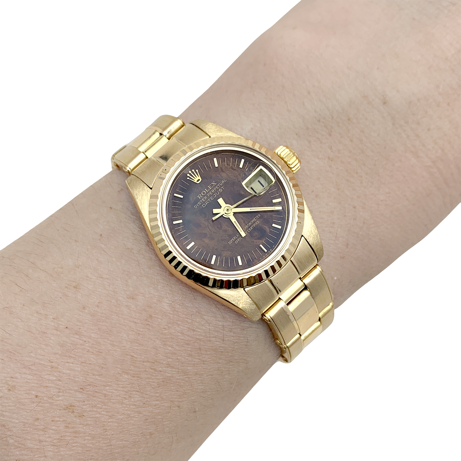 Montre Femme Rolex, "Oyster Perpetual Datejust", or jaune.